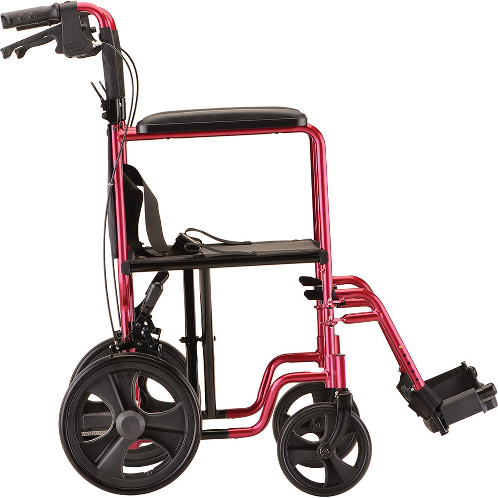 Lightweight Transport Chair with Hand Brakes - 19" with Swing Away Footrests Red 330R