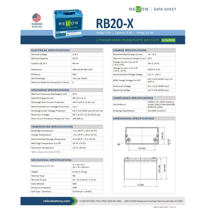 Relion Battery - RB20-X - 12V 20Ah LiFePO4